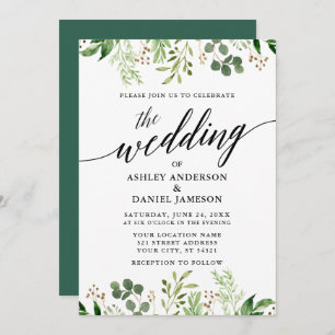 Invitation Calligraphie moderne Mariage vert botanique