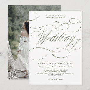 Invitation Calligraphie moderne Mariage Vert Sauge Minimalist