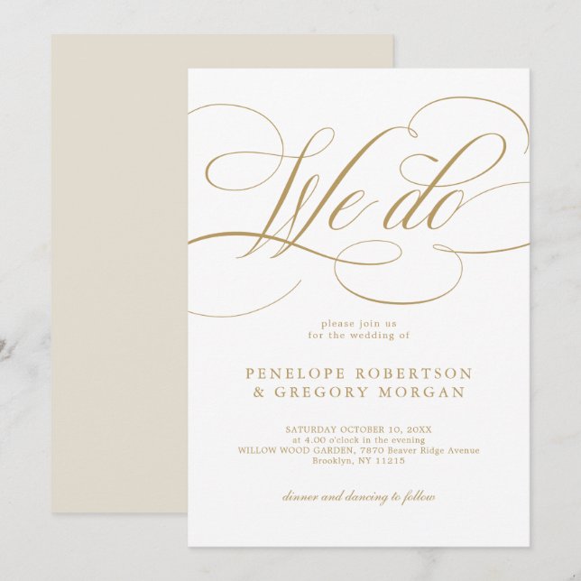 Invitation Calligraphie moderne Nous faisons or et blanc mari (Devant / Derrière)