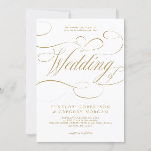 Invitation Calligraphie moderne or blanc code QR mariage