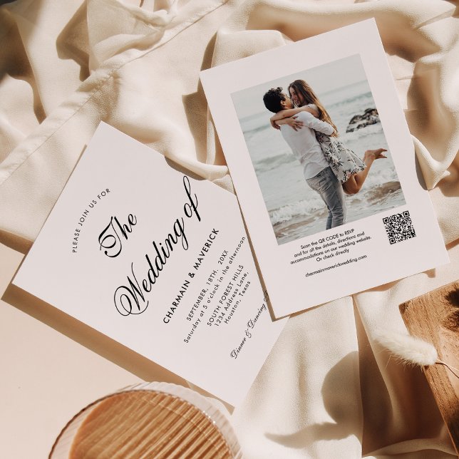 Invitation Calligraphie moderne Photo QR Code Mariage (Créateur téléchargé)