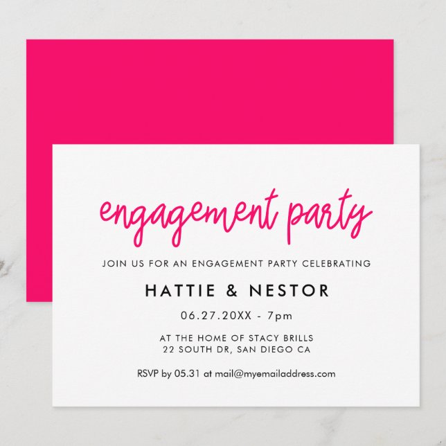 Invitation Calligraphie moderne Pink Engagement (Devant / Derrière)