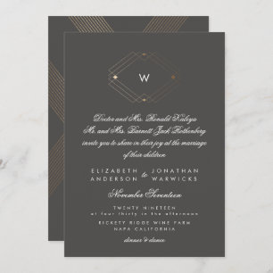 Invitation Calligraphie Monogramme Formel Or Foil Charbon