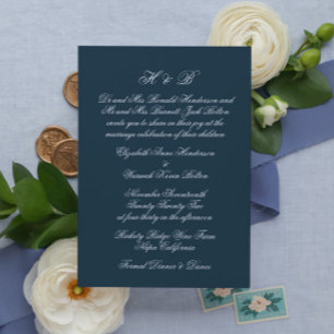 Invitation Calligraphie Monogramme Marine et blanc Mariage of