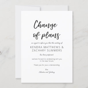 Invitation Calligraphie noir et blanc Changement de plans