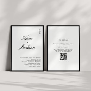 Invitation Calligraphie noir et blanc Mariage de code QR mode