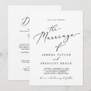 Invitation Calligraphie noire délicate Tout en un mariage