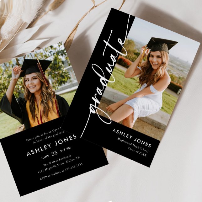 Invitation Calligraphie noire Graduate Party (Créateur téléchargé)