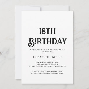Invitation Calligraphie noire intemporelle pour 18 ans
