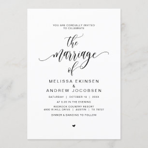 Invitation Calligraphie Noire moderne, Mariage