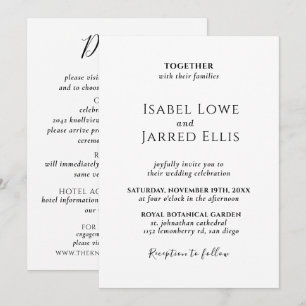 Invitation Calligraphie noire moderne tout en un Mariage