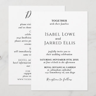 Invitation Calligraphie noire moderne tout en un Mariage