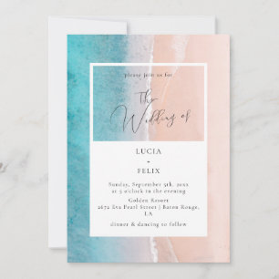 Invitation Calligraphie Océan Deep Blue Beach Mariage