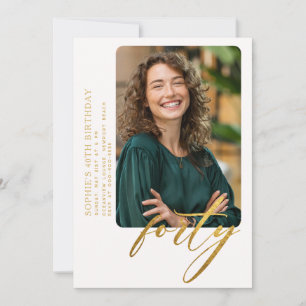 Invitation Calligraphie or blanc Moderne 40e anniversaire Pho