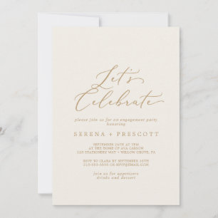 Invitation Calligraphie Or Délicate   Cream Célébrons