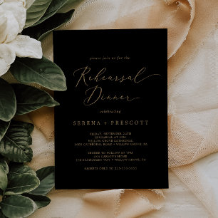 Invitation Calligraphie Or Délicate Dîner de répétition noi