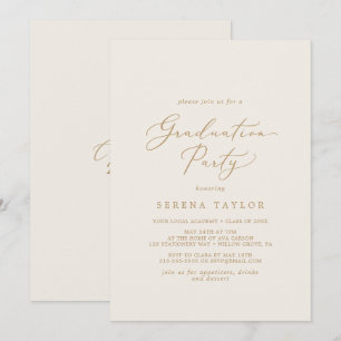 Invitation Calligraphie Or Délicate   Fête de graduation en c