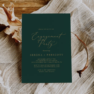 Invitation Calligraphie Or Délicate   Green Engagement Party