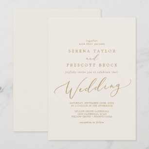 Invitation Calligraphie Or Délicate Mariage de crème
