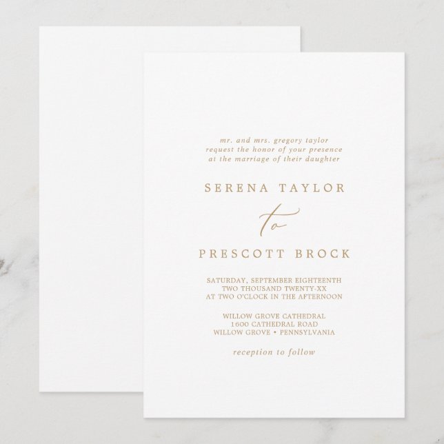 Invitation Calligraphie Or Delicate Mariage traditionnel (Devant / Derrière)