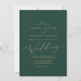 Invitation Calligraphie Or Délicate   Mariage vert