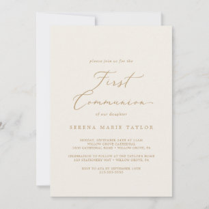 Invitation Calligraphie Or Délicate Première communion de c