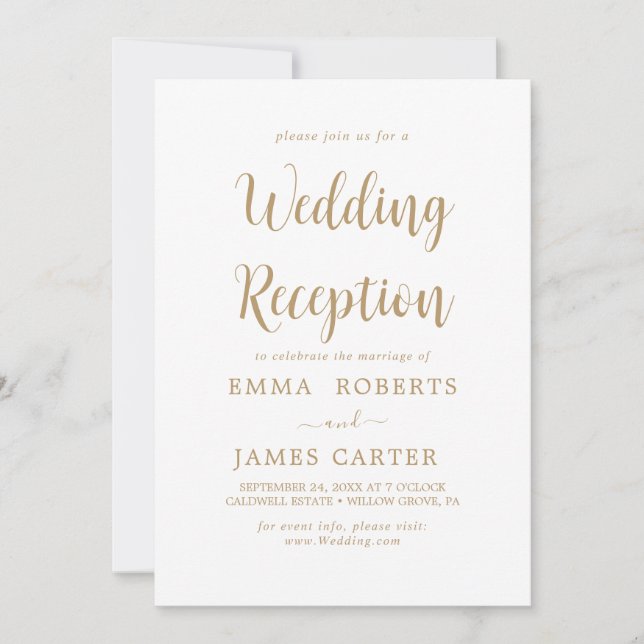 Invitation Calligraphie Or Delicate Réception de mariage (Devant)