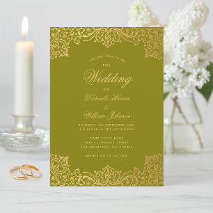Invitation Calligraphie Or Olive vintage Mariage élégant