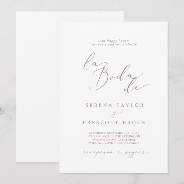 Invitation Calligraphie Or Rose Delicy La Boda De Mariage (Devant / Derrière)