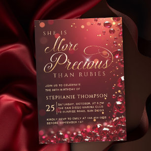 Invitation Calligraphie Or Rouge Rubis Élégant 80ème Annivers