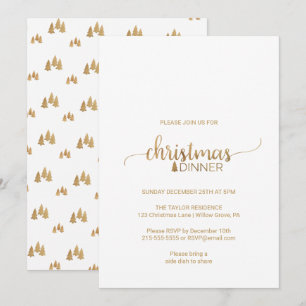 Invitation Calligraphie Or Simple Dîner De Noël