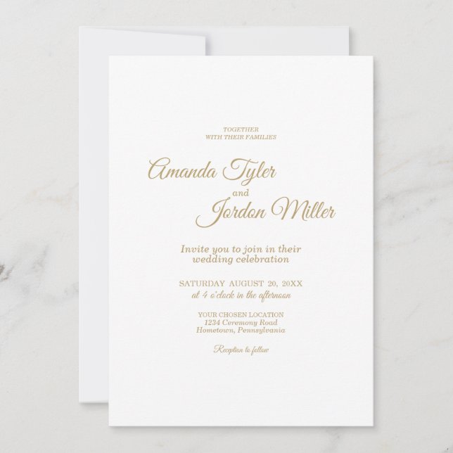 Invitation Calligraphie Or Simple Tout En Un Mariage (Devant)