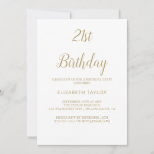 Invitation Calligraphie Or Sophistiquée 21e anniversaire
