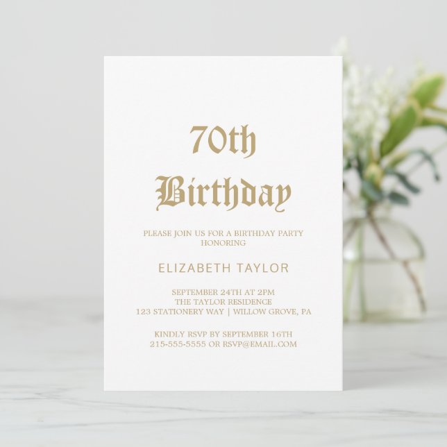 Invitation Calligraphie or sophistiquée 70e anniversaire (Debout devant)