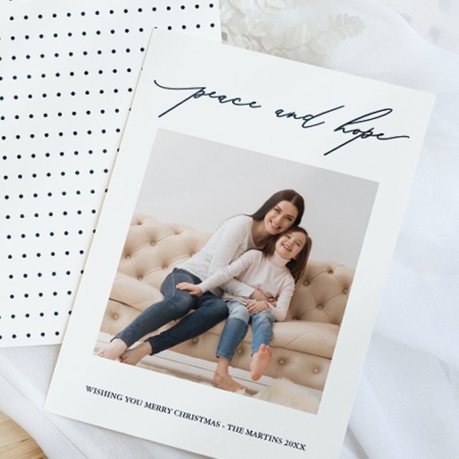 Invitation Calligraphie Paix et Espoir Vacances Bleu et Blanc (Créateur téléchargé)