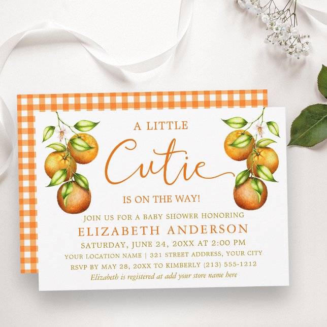 Invitation Calligraphie Petit Cutie Baby Shower Gingham (Customize to change text size, color or style.)