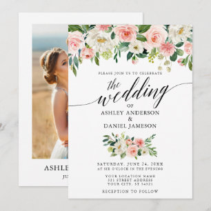 Invitation Calligraphie Pink Blush Floral Mariage photo