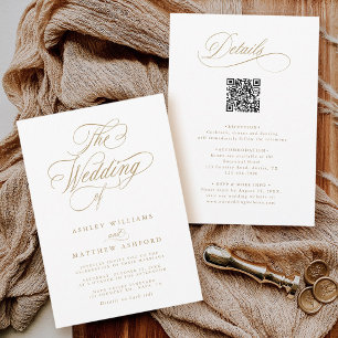 Invitation Calligraphie romantique d'or en un seul Mariage