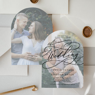 Invitation Calligraphie romantique Faded Photo Arch Mariage
