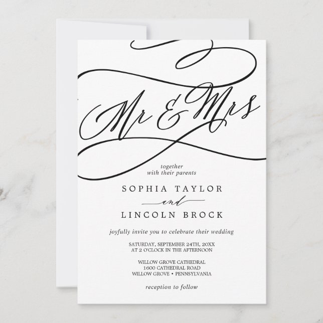 Invitation Calligraphie romantique | Flourish Mr & Mrs Mariag (Devant)