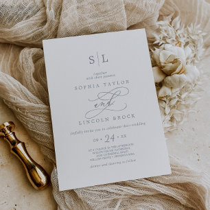 Invitation Calligraphie romantique Mariage avec monogramme