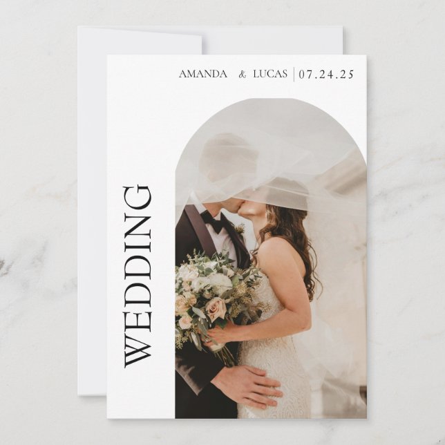 Invitation Calligraphie romantique Monogramme Photo en forme  (Devant)