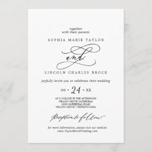 Invitation Calligraphie romantique Nom complet Mariage flor