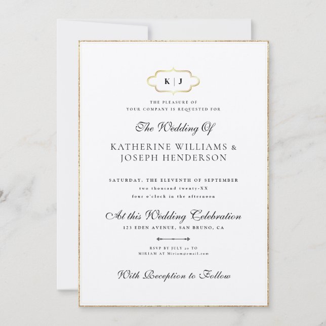 INVITATION CALLIGRAPHIE ROMANTIQUE OR CLASSE MONOGRAMME MARIA (Devant)