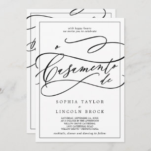 Invitation Calligraphie romantique Tout en un Mariage portuga