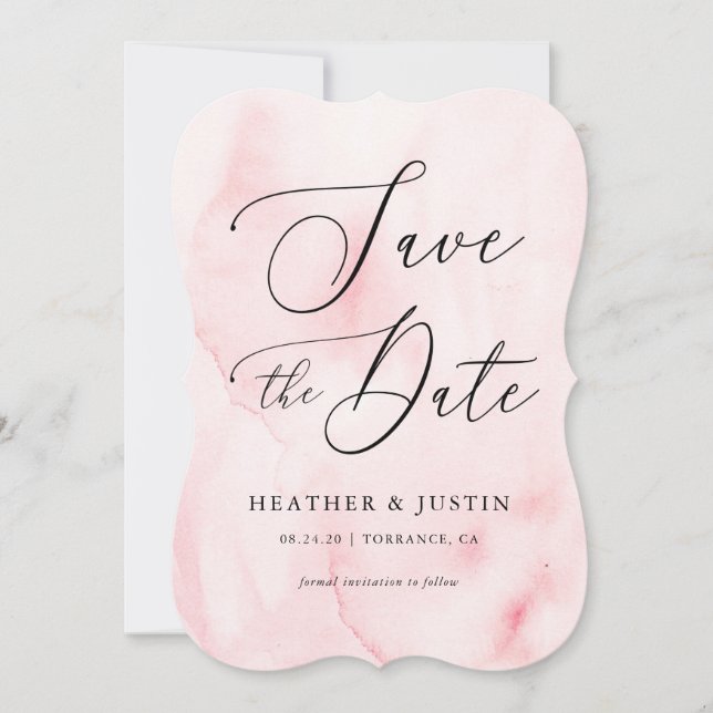 Invitation Calligraphie rose aquarelle Mariage Enregistrer le (Devant)