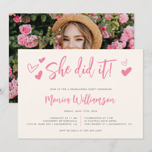 Invitation Calligraphie rose Elle L'A Fait Photo Graduation P