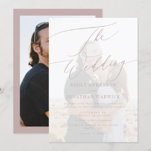 Invitation Calligraphie rose moderne Mariage photo simple