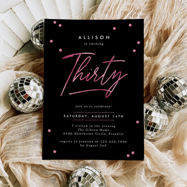 Invitation Calligraphie rose noir moderne 30e anniversaire (Créateur téléchargé)