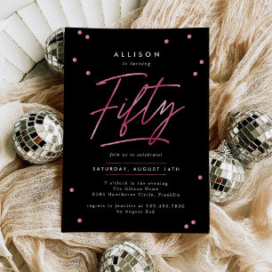 Invitation Calligraphie rose noir moderne 50e anniversaire